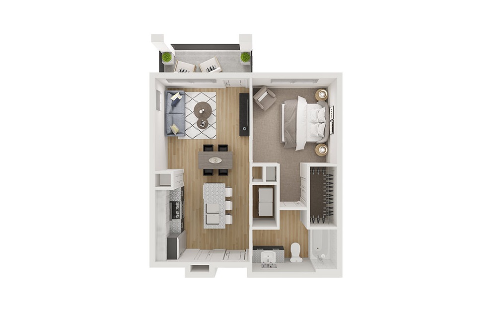 A1 - 1 bedroom floorplan layout with 1 bath and 605 square feet. (3D)