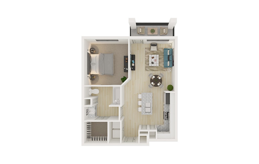 A2 - 1 bedroom floorplan layout with 1 bath and 708 square feet. (3D)