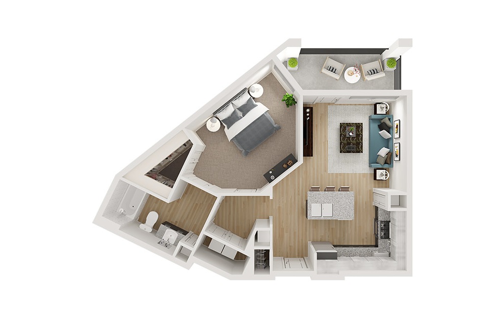 A3 - 1 bedroom floorplan layout with 1 bath and 754 square feet. (3D)